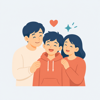 가족과 함께 사랑을 나누는 청소년