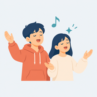 기쁘게 찬양하며 예배하는 청소년들
